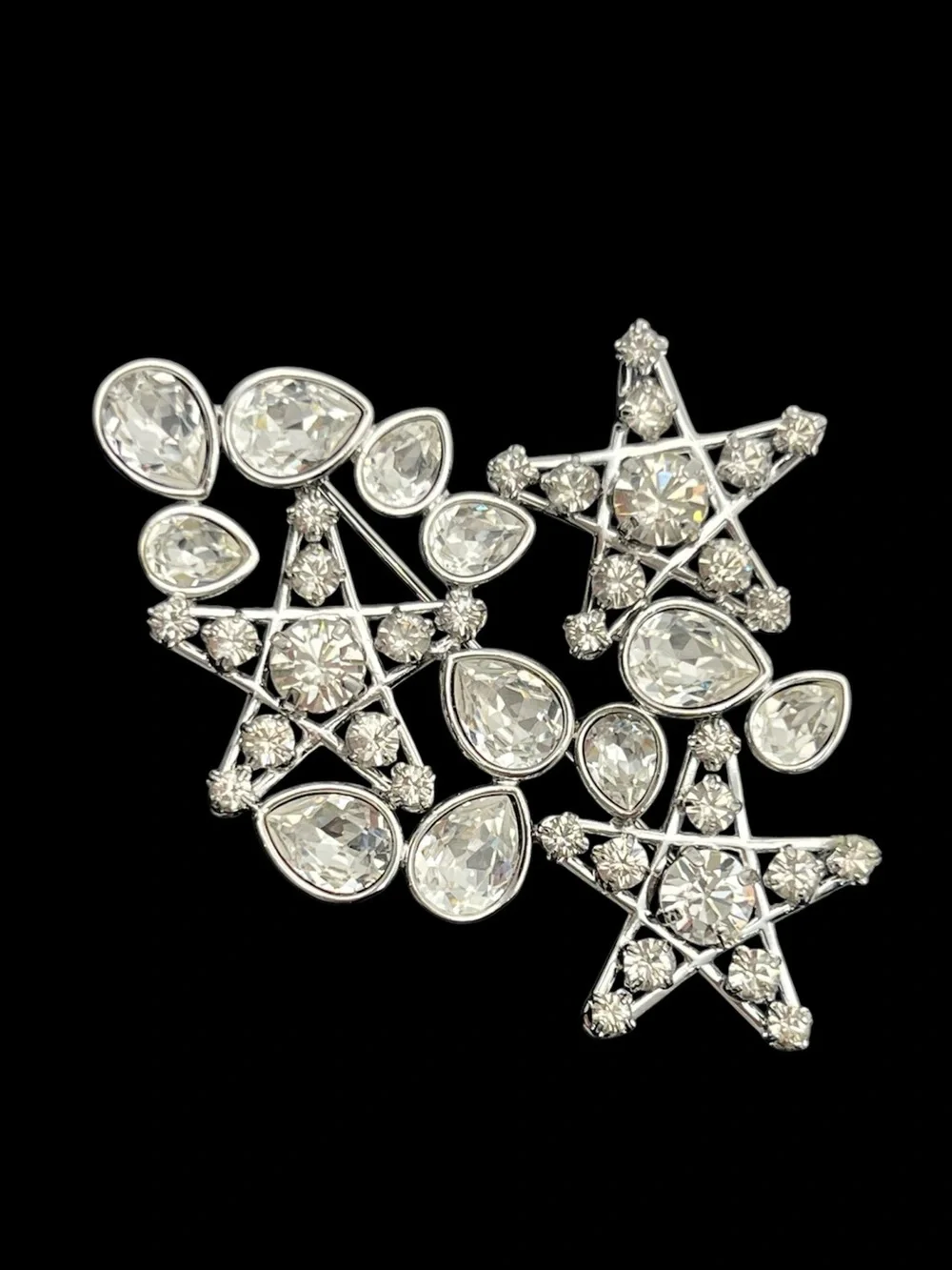 Swarovski Swan Bailee Three Star brooch pin silver tone celestial clear stones